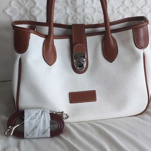 Dooney & Bourke Archives-Pebble Leather Tuck Lock Tote-White/British Tan NEW - Picture 10 of 15